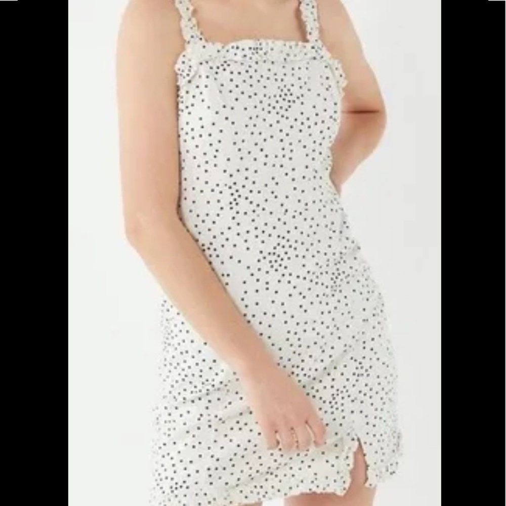Urban Outfitters Wren White Linen Polka Dot Ruffle Mini Dress